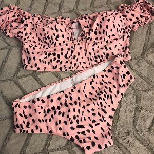 Pink Dalmatian Print Ruffle Bikini from Shein